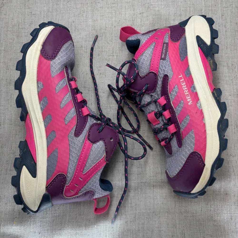 Merrell Moab Mid Speed Waterproof Hiking Shoes Purple Pink Grey Kids Size 1